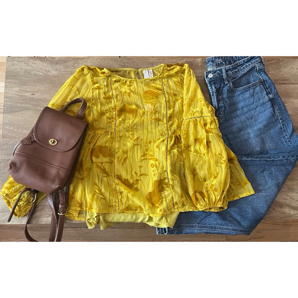 Anthropologie Yellow Ruched Tie Front Blouse
